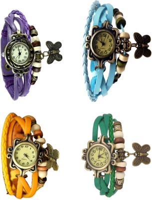 NS18 Vintage Butterfly Rakhi Combo of 4 Purple, Yellow, Sky Blue And Green Analog Watch  - For Women   Watches  (NS18)