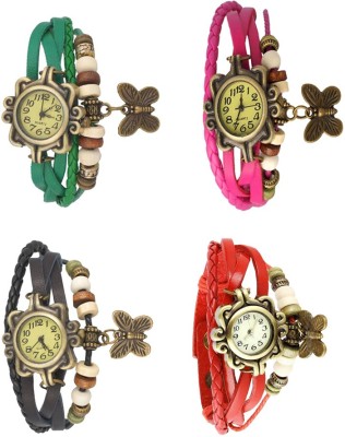 NS18 Vintage Butterfly Rakhi Combo of 4 Green, Black, Pink And Red Analog Watch  - For Women   Watches  (NS18)