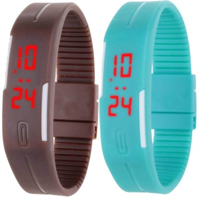 NS18 Silicone Led Magnet Band Set of 2 Brown And Sky Blue Digital Watch  - For Boys & Girls   Watches  (NS18)