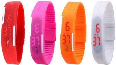 NS18 Silicone Led Magnet Band Combo of 4 Red, Pink, Orange And White Digital Watch  - For Boys & Girls   Watches  (NS18)