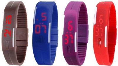 NS18 Silicone Led Magnet Band Watch Combo of 4 Brown, Blue, Purple And Red Digital Watch  - For Couple   Watches  (NS18)
