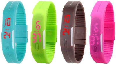 NS18 Silicone Led Magnet Band Combo of 4 Sky Blue, Green, Brown And Pink Digital Watch  - For Boys & Girls   Watches  (NS18)