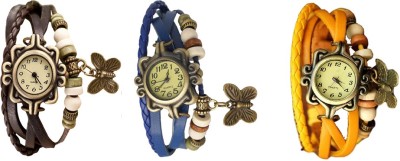 NS18 Vintage Butterfly Rakhi Combo of 3 Brown, Blue And Yellow Analog Watch  - For Women   Watches  (NS18)