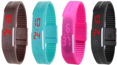 NS18 Silicone Led Magnet Band Combo of 4 Brown, Sky Blue, Pink And Black Digital Watch  - For Boys & Girls   Watches  (NS18)