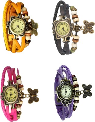 NS18 Vintage Butterfly Rakhi Combo of 4 Yellow, Pink, Black And Purple Analog Watch  - For Women   Watches  (NS18)