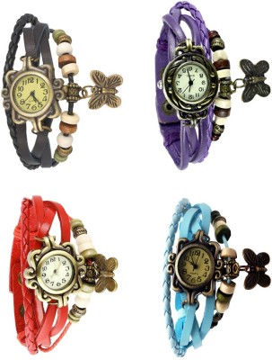 NS18 Vintage Butterfly Rakhi Combo of 4 Black, Red, Purple And Sky Blue Analog Watch  - For Women   Watches  (NS18)