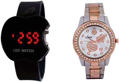 COSMIC COPPER SILVER THEME ANALOG WOMEN WATCH WITH FREE BLACK APPLE LED Analog Watch  - For Women   Watches  (COSMIC)