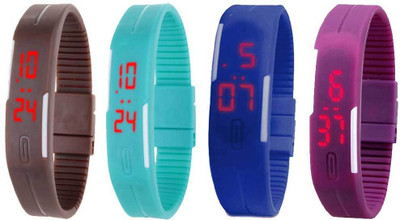 

Kissu Led Magnet Band Combo of 4 Brown, Sky Blue, Blue And Purple Watch - For Men & Women