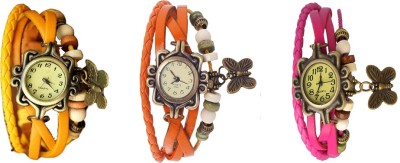NS18 Vintage Butterfly Rakhi Watch Combo of 3 Yellow, Orange And Pink Analog Watch  - For Women   Watches  (NS18)