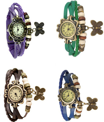 

Kissu Vintage Rakhi Combo of 4 Purple, Brown, Green And Blue Watch - For Women