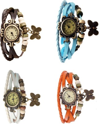 NS18 Vintage Butterfly Rakhi Combo of 4 Brown, White, Sky Blue And Orange Analog Watch  - For Women   Watches  (NS18)