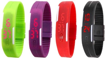 NS18 Silicone Led Magnet Band Combo of 4 Green, Purple, Red And Black Digital Watch  - For Boys & Girls   Watches  (NS18)