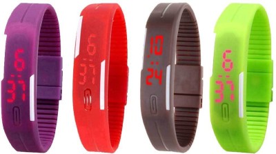 NS18 Silicone Led Magnet Band Combo of 4 Purple, Red, Brown And Green Digital Watch  - For Boys & Girls   Watches  (NS18)