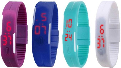 NS18 Silicone Led Magnet Band Combo of 4 Purple, Blue, Sky Blue And White Digital Watch  - For Boys & Girls   Watches  (NS18)