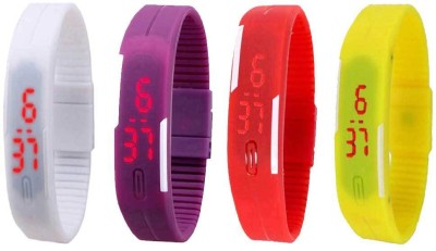 NS18 Silicone Led Magnet Band Combo of 4 White, Purple, Red And Yellow Digital Watch  - For Boys & Girls   Watches  (NS18)