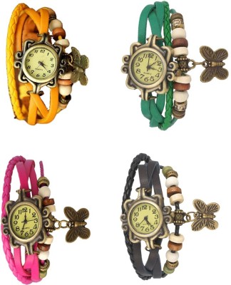 NS18 Vintage Butterfly Rakhi Combo of 4 Yellow, Pink, Green And Black Analog Watch  - For Women   Watches  (NS18)