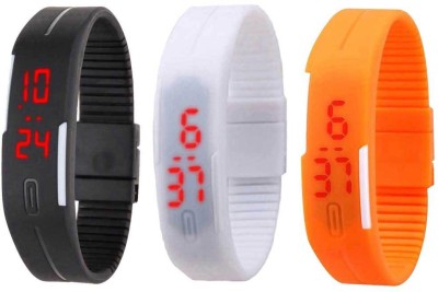 NS18 Silicone Led Magnet Band Combo of 3 Black, White And Orange Digital Watch  - For Boys & Girls   Watches  (NS18)