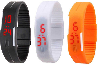 

Kissu Led Band Watch Combo of 3 Black, White And Orange Watch - For Couple