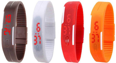 

NS18 Silicone Led Magnet Band Combo of 4 Brown, White, Red And Orange Watch - For Boys & Girls