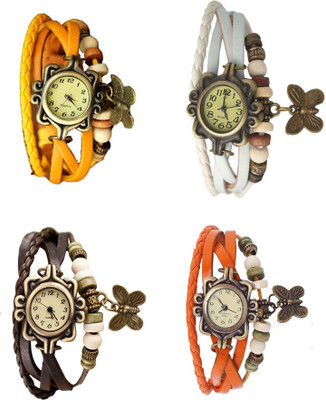 

Kissu Vintage Rakhi Combo of 4 Yellow, Brown, White And Orange Watch - For Women