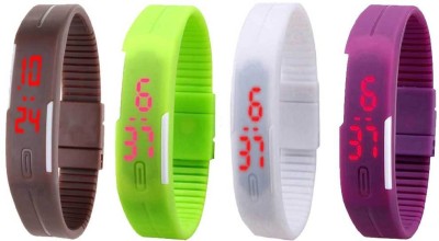 NS18 Silicone Led Magnet Band Watch Combo of 4 Brown, Green, White And Purple Digital Watch  - For Couple   Watches  (NS18)