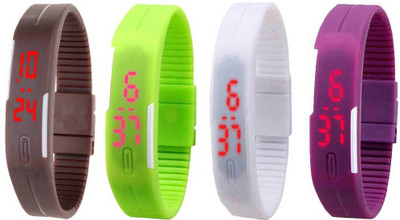 NS18 Silicone Led Magnet Band Watch Combo of 4 Brown, Green, White And Purple Digital Watch  - For Couple   Watches  (NS18)