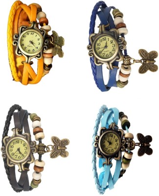 NS18 Vintage Butterfly Rakhi Combo of 4 Yellow, Black, Blue And Sky Blue Analog Watch  - For Women   Watches  (NS18)