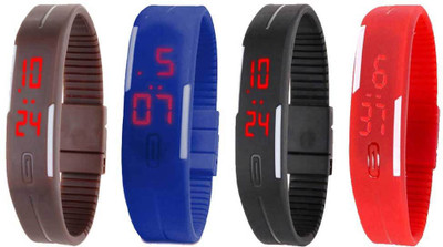 View NS18 Silicone Led Magnet Band Watch Combo of 4 Brown, Blue, Black And Red Digital Watch  - For Couple Wrist Watches Price Online(NS18)