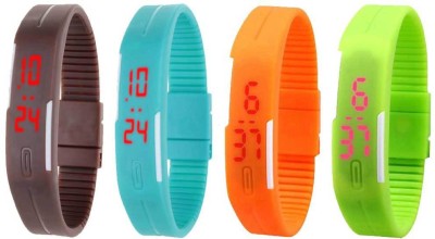 NS18 Silicone Led Magnet Band Combo of 4 Brown, Sky Blue, Orange And Green Digital Watch  - For Boys & Girls   Watches  (NS18)