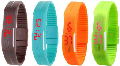 

NS18 Silicone Led Magnet Band Combo of 4 Brown, Sky Blue, Orange And Green Watch - For Boys & Girls