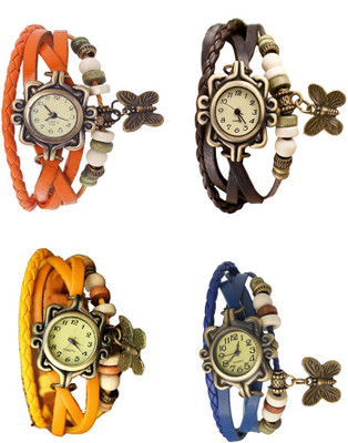 

Kissu Vintage Rakhi Combo of 4 Orange, Yellow, Brown And Blue Watch - For Women