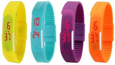 NS18 Silicone Led Magnet Band Combo of 4 Yellow, Sky Blue, Purple And Orange Digital Watch  - For Boys & Girls   Watches  (NS18)