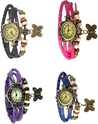NS18 Vintage Butterfly Rakhi Combo of 4 Black, Purple, Pink And Blue Analog Watch  - For Women   Watches  (NS18)