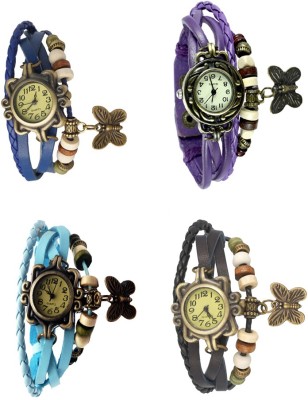 NS18 Vintage Butterfly Rakhi Combo of 4 Blue, Sky Blue, Purple And Black Analog Watch  - For Women   Watches  (NS18)