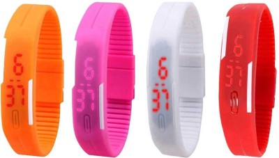 NS18 Silicone Led Magnet Band Watch Combo of 4 Orange, Pink, White And Red Digital Watch  - For Couple   Watches  (NS18)