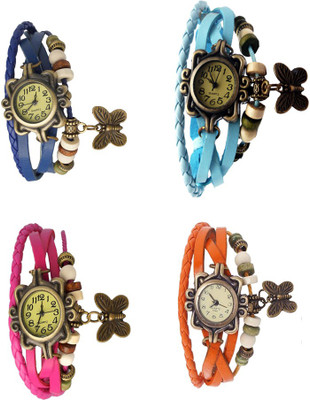 

Kissu Vintage Rakhi Combo of 4 Blue, Pink, Sky Blue And Orange Watch - For Women