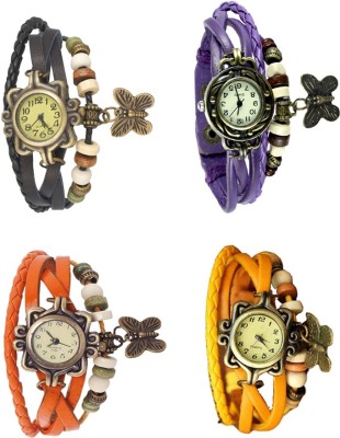 NS18 Vintage Butterfly Rakhi Combo of 4 Black, Orange, Purple And Yellow Analog Watch  - For Women   Watches  (NS18)