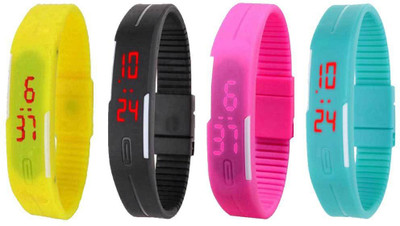 

Kissu Led Magnet Band Combo of 4 Yellow, Black, Pink And Sky Blue Watch - For Men & Women