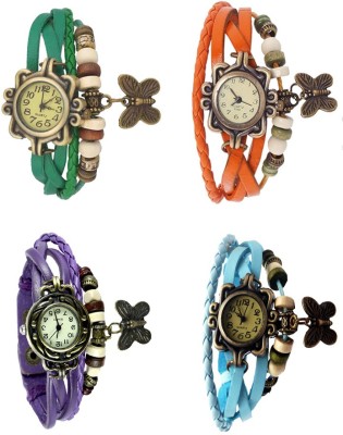 NS18 Vintage Butterfly Rakhi Combo of 4 Green, Purple, Orange And Sky Blue Analog Watch  - For Women   Watches  (NS18)