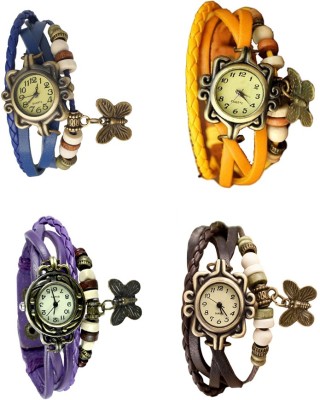 NS18 Vintage Butterfly Rakhi Combo of 4 Blue, Purple, Yellow And Brown Analog Watch  - For Women   Watches  (NS18)