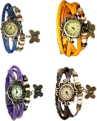 NS18 Vintage Butterfly Rakhi Combo of 4 Blue, Purple, Yellow And Brown Analog Watch  - For Women   Watches  (NS18)