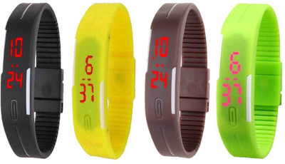 NS18 Silicone Led Magnet Band Combo of 4 Black, Yellow, Brown And Green Digital Watch  - For Boys & Girls   Watches  (NS18)