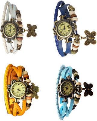 

NS18 Vintage Butterfly Rakhi Combo of 4 White, Yellow, Blue And Sky Blue Watch - For Women