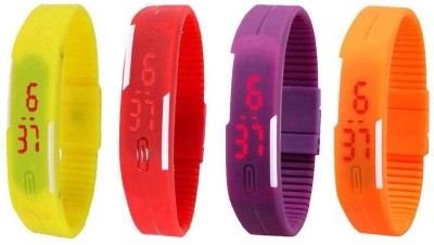 NS18 Silicone Led Magnet Band Combo of 4 Yellow, Red, Purple And Orange Digital Watch  - For Boys & Girls   Watches  (NS18)