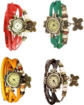 NS18 Vintage Butterfly Rakhi Combo of 4 Red, Yellow, Green And Brown Analog Watch  - For Women   Watches  (NS18)
