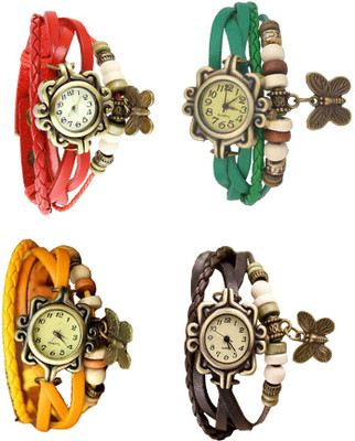 

Kissu Vintage Rakhi Combo of 4 Red, Yellow, Green And Brown Watch - For Women