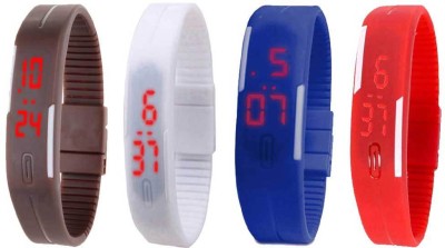 NS18 Silicone Led Magnet Band Watch Combo of 4 Brown, White, Blue And Red Digital Watch  - For Couple   Watches  (NS18)