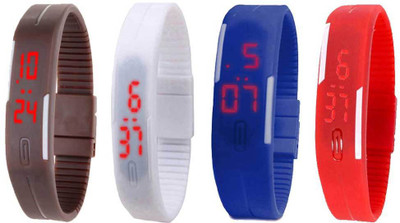 View NS18 Silicone Led Magnet Band Watch Combo of 4 Brown, White, Blue And Red Digital Watch  - For Couple Wrist Watches Price Online(NS18)