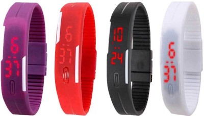NS18 Silicone Led Magnet Band Combo of 4 Purple, Red, Black And White Digital Watch  - For Boys & Girls   Watches  (NS18)
