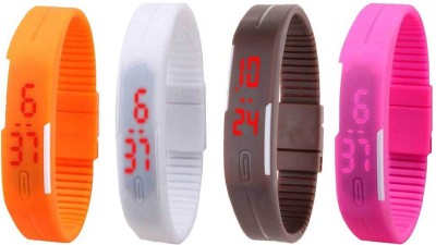 NS18 Silicone Led Magnet Band Combo of 4 Orange, White, Brown And Pink Digital Watch  - For Boys & Girls   Watches  (NS18)